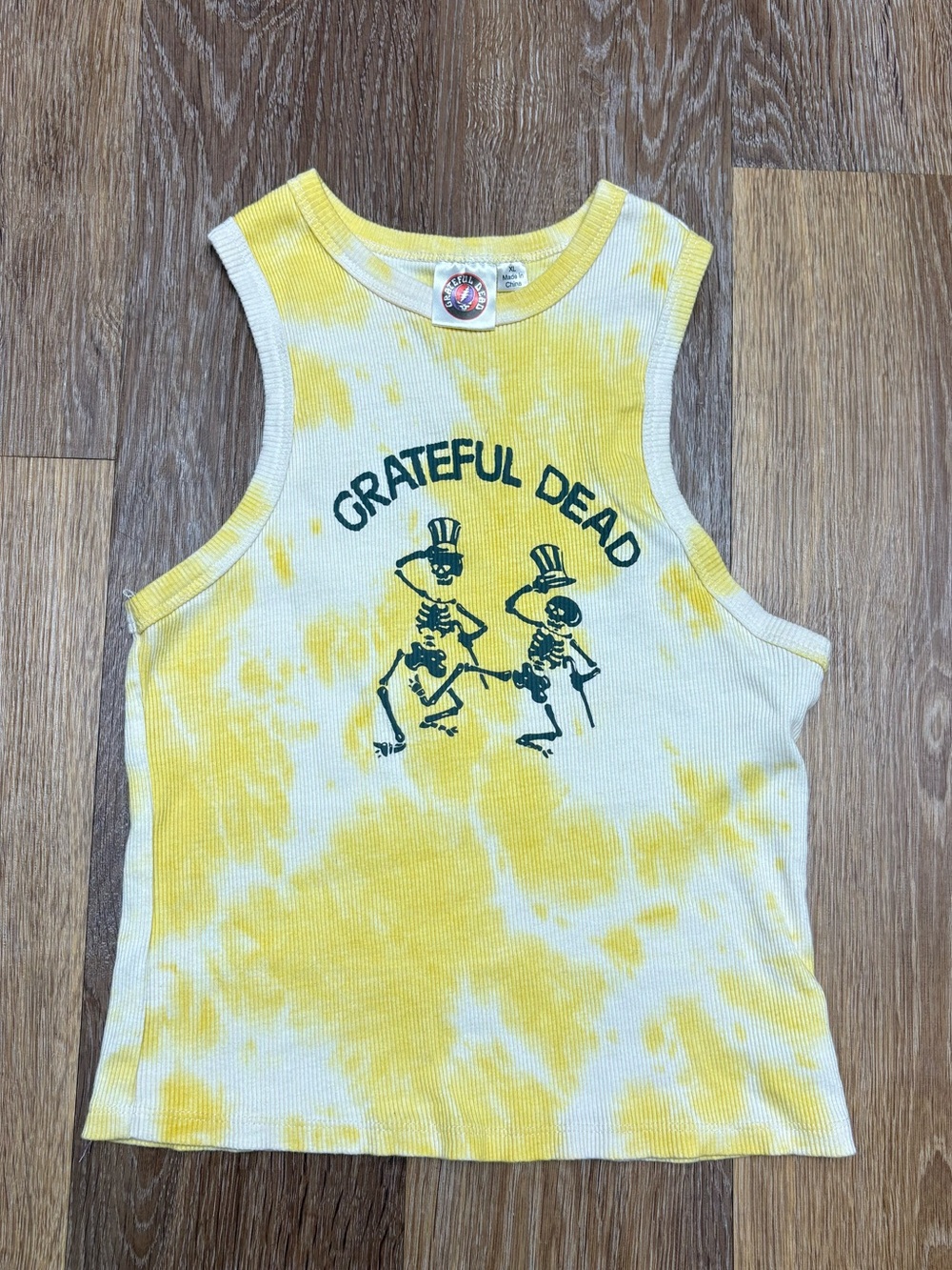 Grateful Dead Yellow Tie-Dye Ribbed Kids Tank with Dancing Skeletons